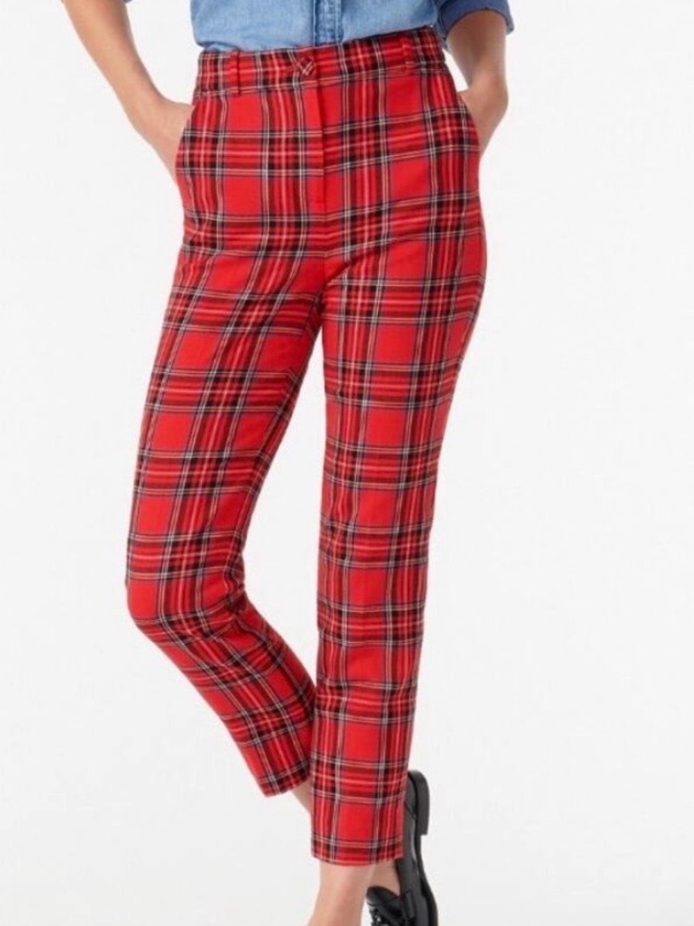 EUC J. Crew Cameron High Rise Tartan Plaid Wool Blend Pants Size 12 Retail $158